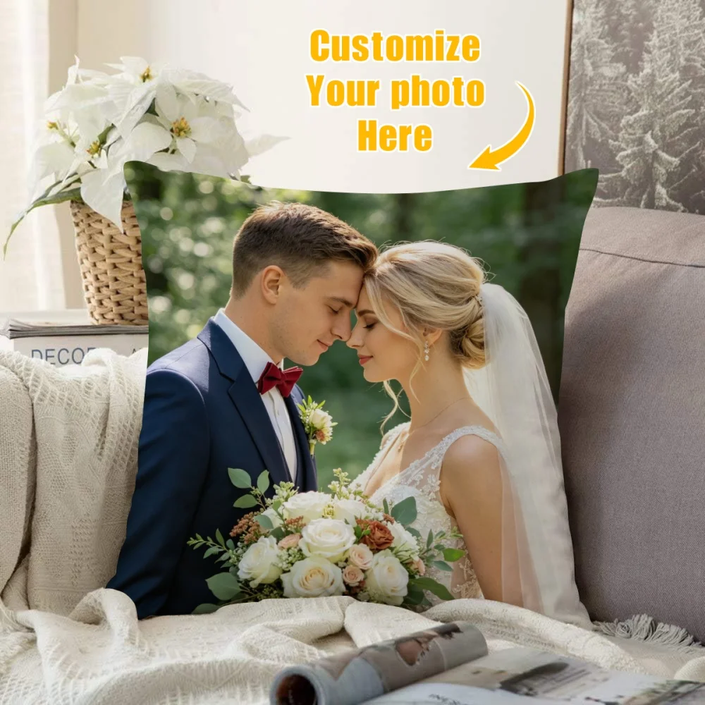 1Pc Custom Photo Throw Pillow, Personalized Double-Sided Different Printed Design, Soft Plush Cushion with Insert, Perfect Gift