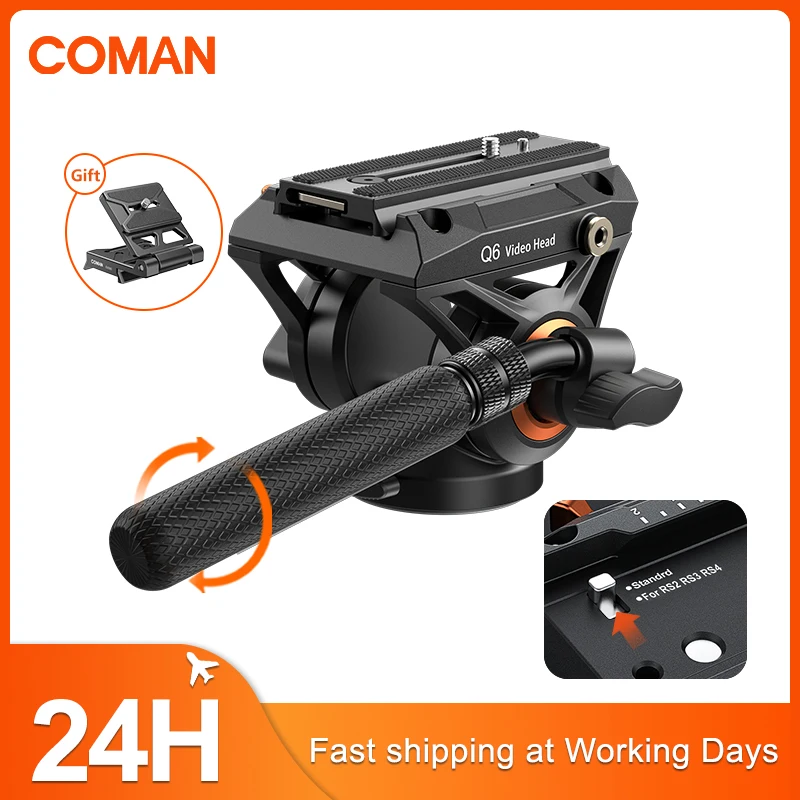 COMAN Q6 tête vidéo à cardan panoramique avec plaque à dégagement rapide Compatible DJI RS4 Manfrott