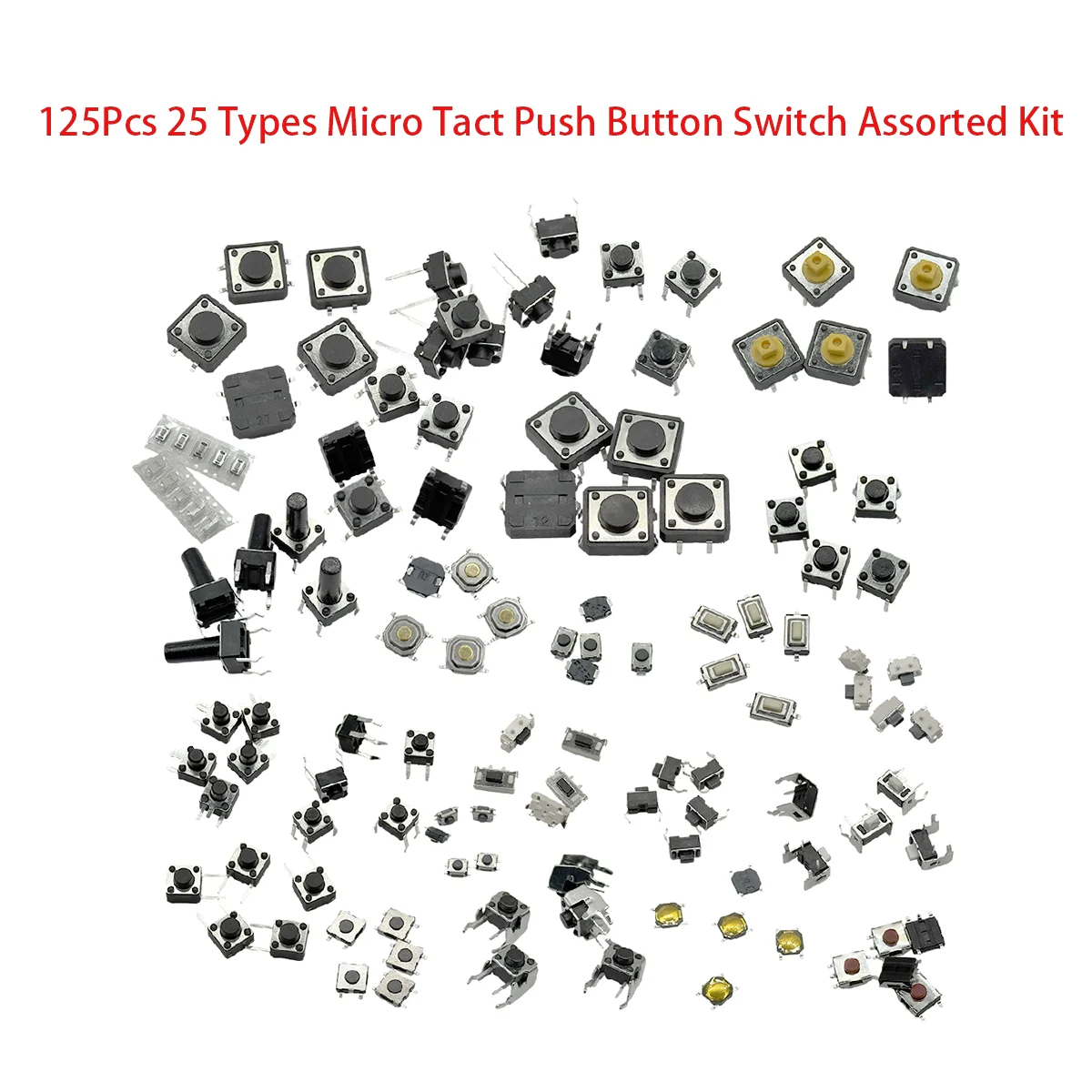 125Pcs 25 Types Micro Tact Push Button Switch Assorted Kit SMD DIP 2*4 3*6 4*4 6*6 12*12 Reset Mini Leaf Switches for Arduin
