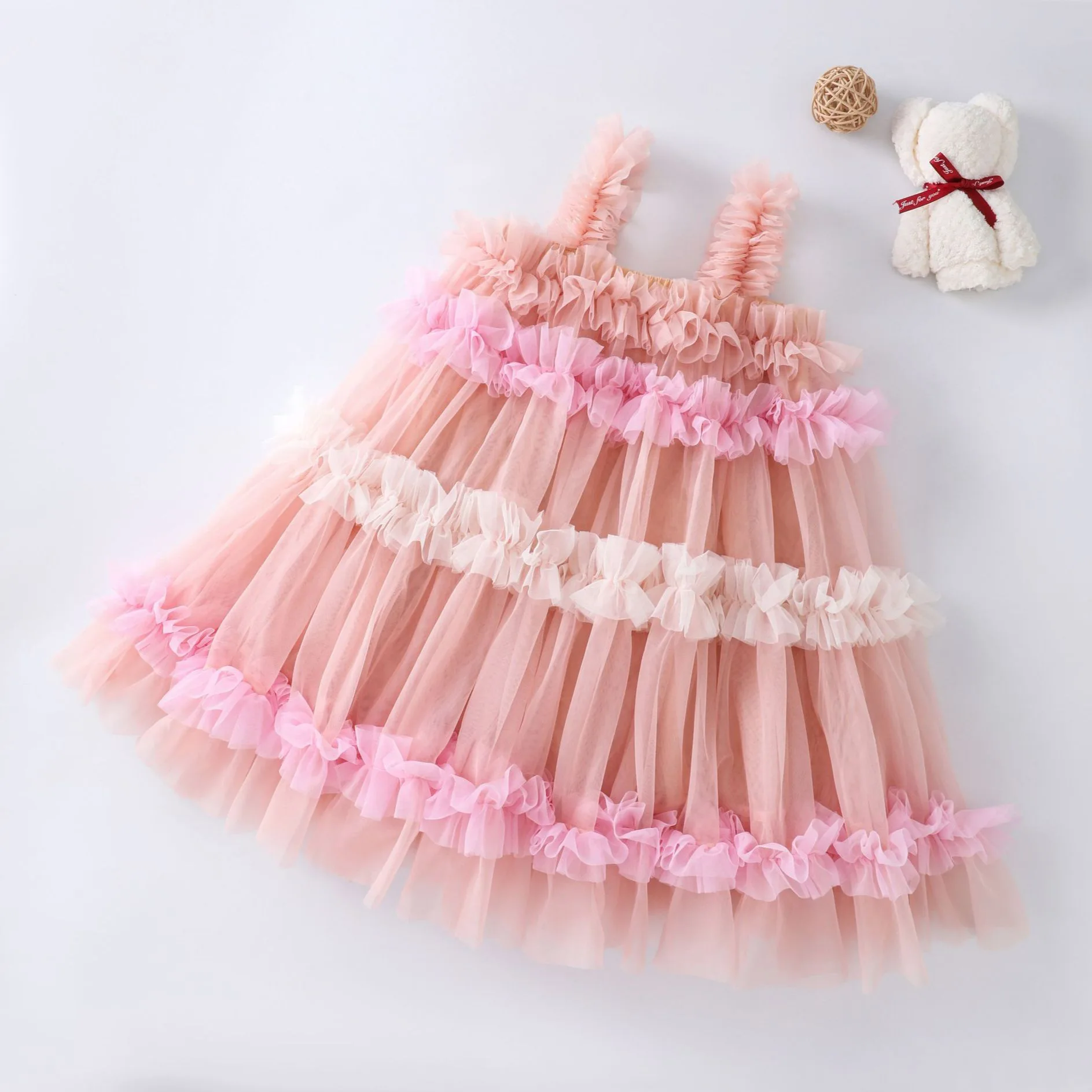 

Summer Solid Color Ruffles Mesh Tutu Dresses Toddler Girl Clothes Baby Girl Princess Dress Strap Dress Kid Birthday Party Dress