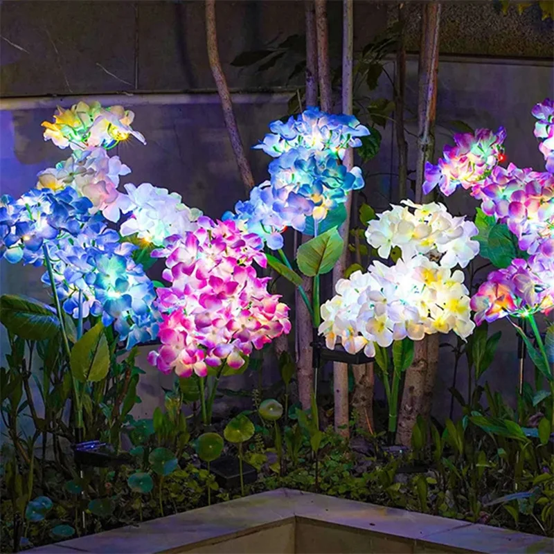 

Solar 3 Heads Flower Lamp Outdoor Waterproof Simulation Hydrangea LED Ground Light Garden Lawn Wedding Party Fence Decoration