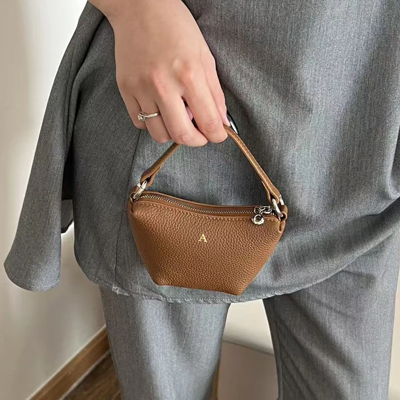 Engrave Initials Luxury Woman Handbag Cowhide Fashion Simple Crossbody Bag Genuine Leather Mini Zip Earphone Coin Purse Wallet view 6