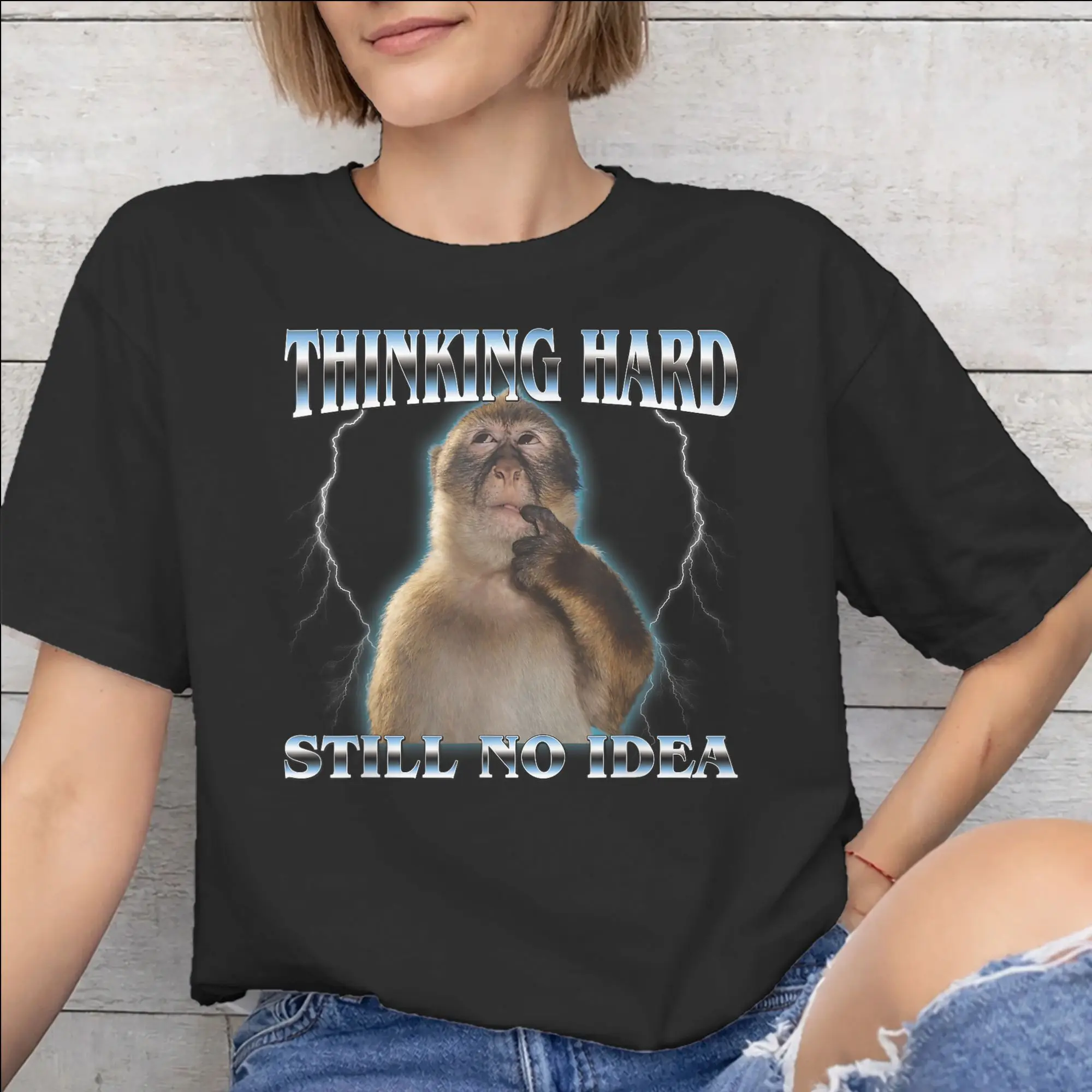 Thinking Monkey Meme  Merch Unisex T Shirt Pure Cotton Tee Graphic Printed  T-shirt Clothes