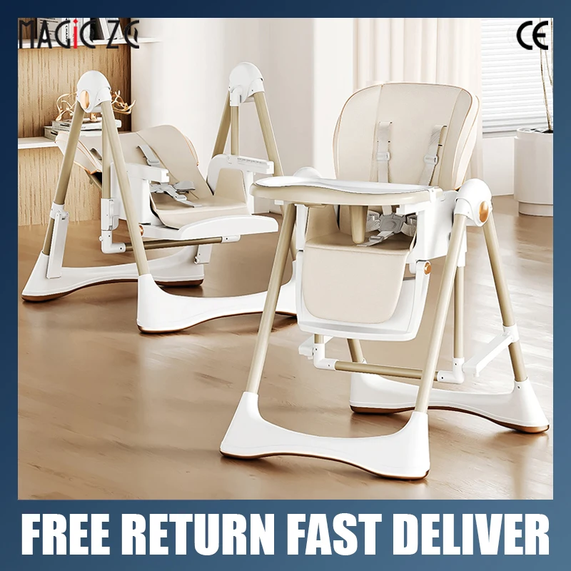 Combinación de silla de comedor y columpio para bebé con altura de asiento ajustable, bandeja, asiento acolchado, cinturón de seguridad y artículos para bebé plegables con un solo toque