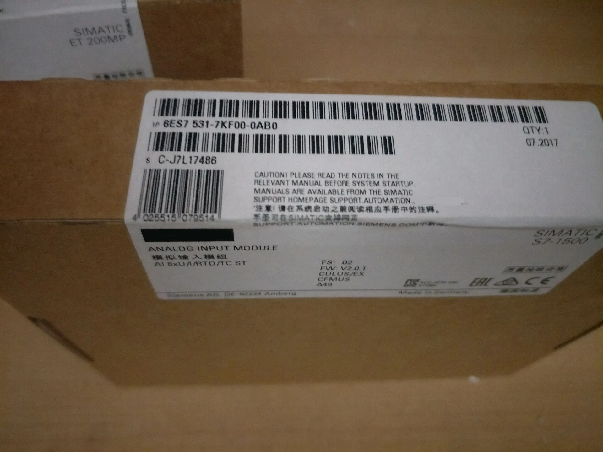 

SIMATIC S7-1500 analog input module 6ES7531-7KF00-0AB0