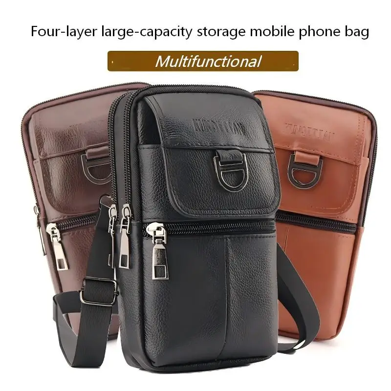 Herren-Leder-Gürteltasche - Große Kapazität Handy-Gürteltasche - Outdoor-Arbeitsrucksack, Sport-Wandertasche Tragbare Umhängetasche – Detail 5