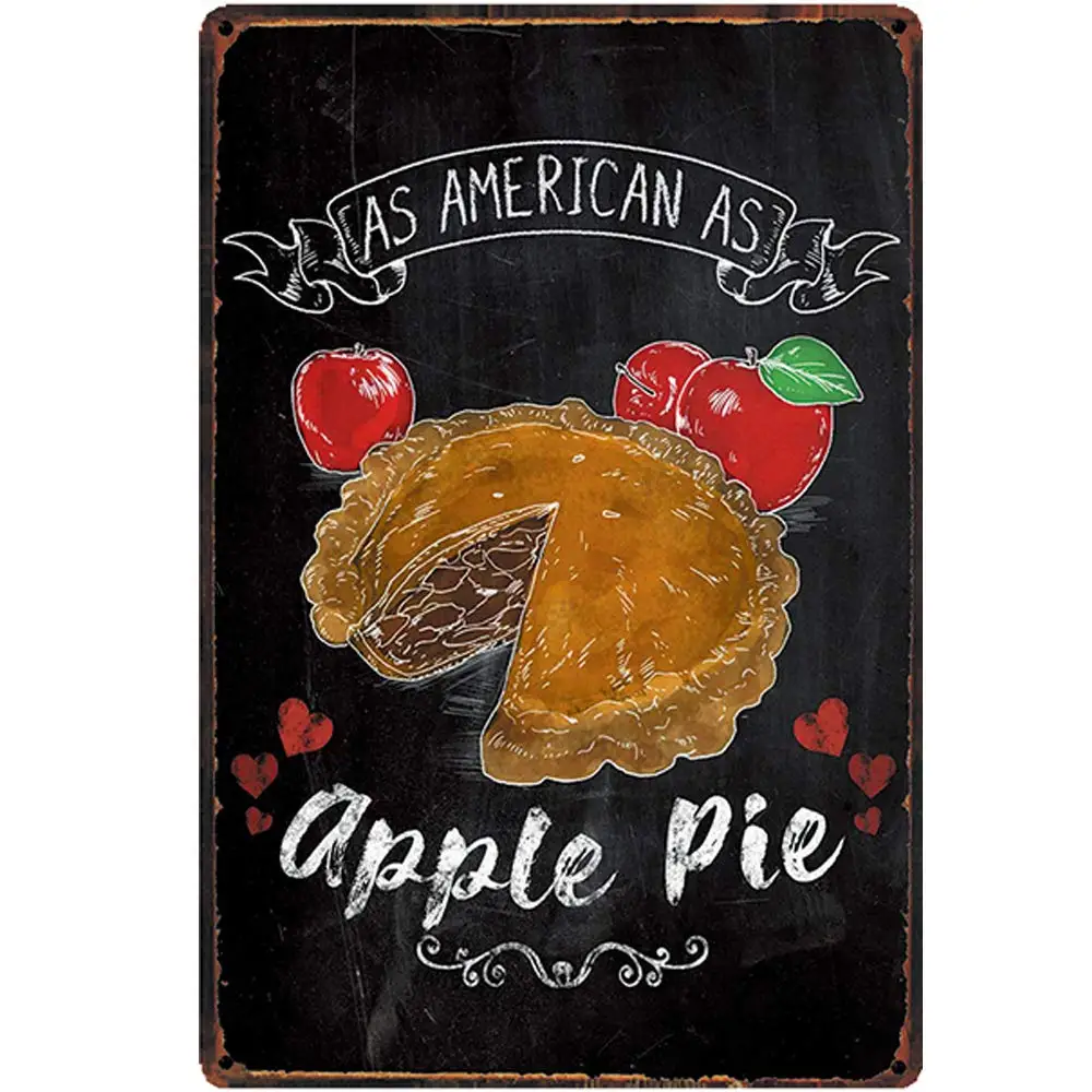 

Retro Design As American As Apple Pie Tin Metal Signs Wall Art | Thick Tinplate Print Poster Wall Decoration for Kitchen