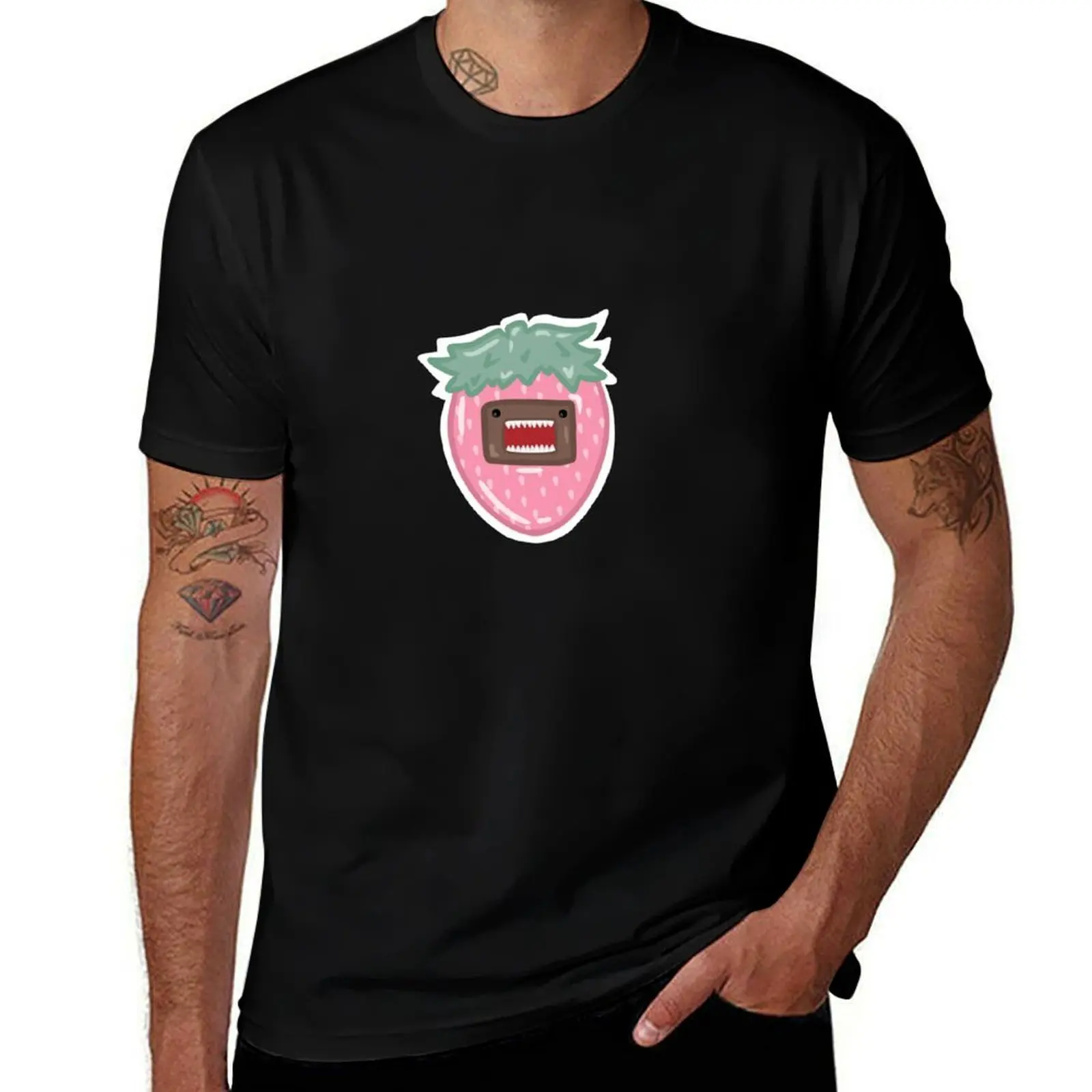 

Pink Strawberry Domo T-Shirt anime shirt oversize t-shirts man man clothes plus size tops Men's cotton t-shirt