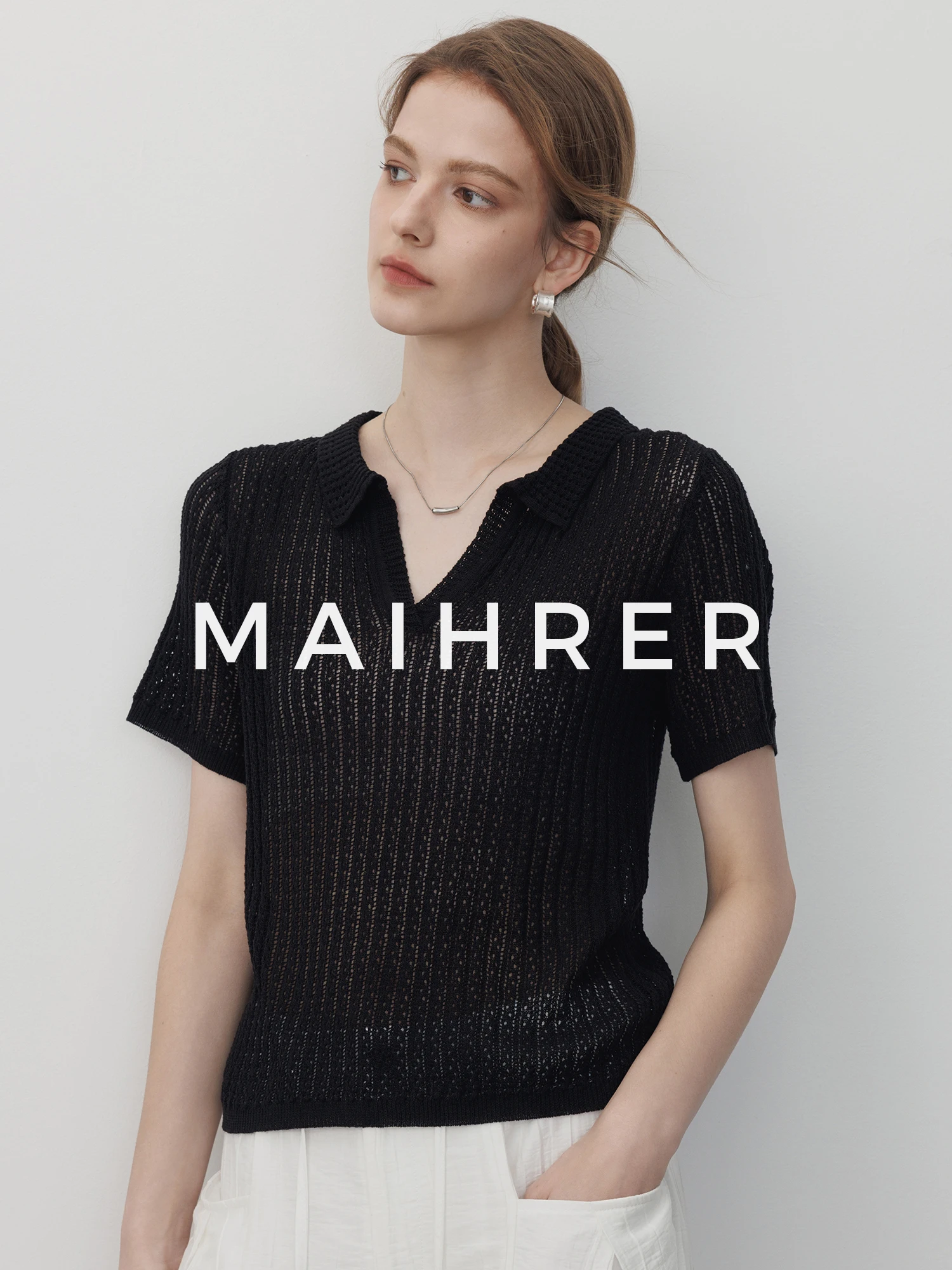 

Black Linen Short Sleeve Knitted Shirt Women's Summer New Style ChicJre T-shirt Top Casual Style V-neck Regular Thickness
