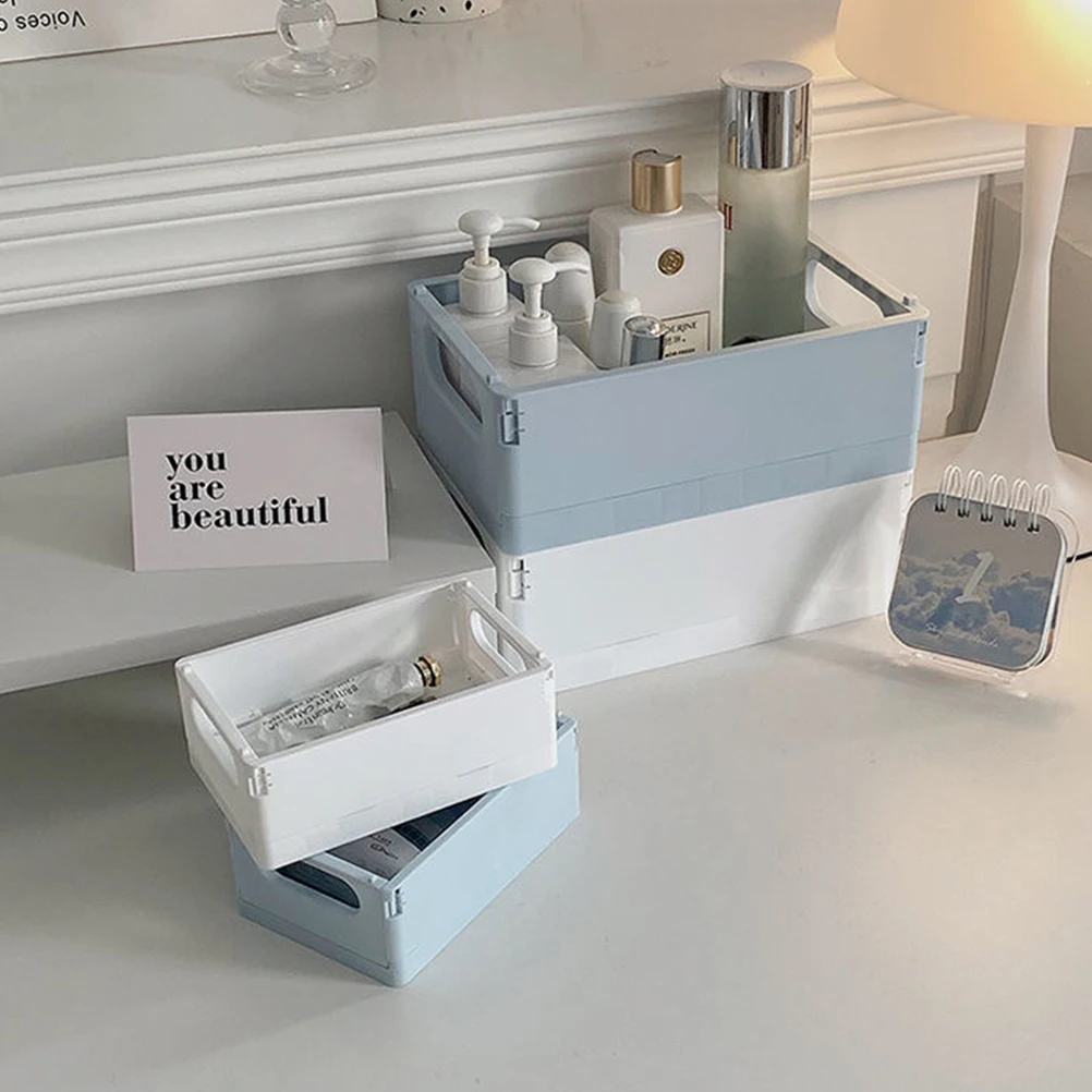 

Plastic Desk Storage Basket Smooth Edging Multi function Book Stationery Container Foldable Home Decor Desktop ganizer