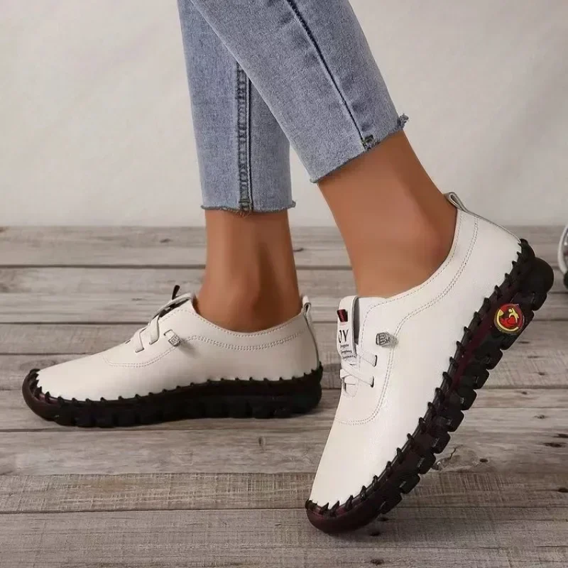 2024 neue Mode Sommer runde Zehen Damen flache Schuhe Slip-On Damenschuhe Büro einfache einfarbige Schnürschuhe flache Schuhe