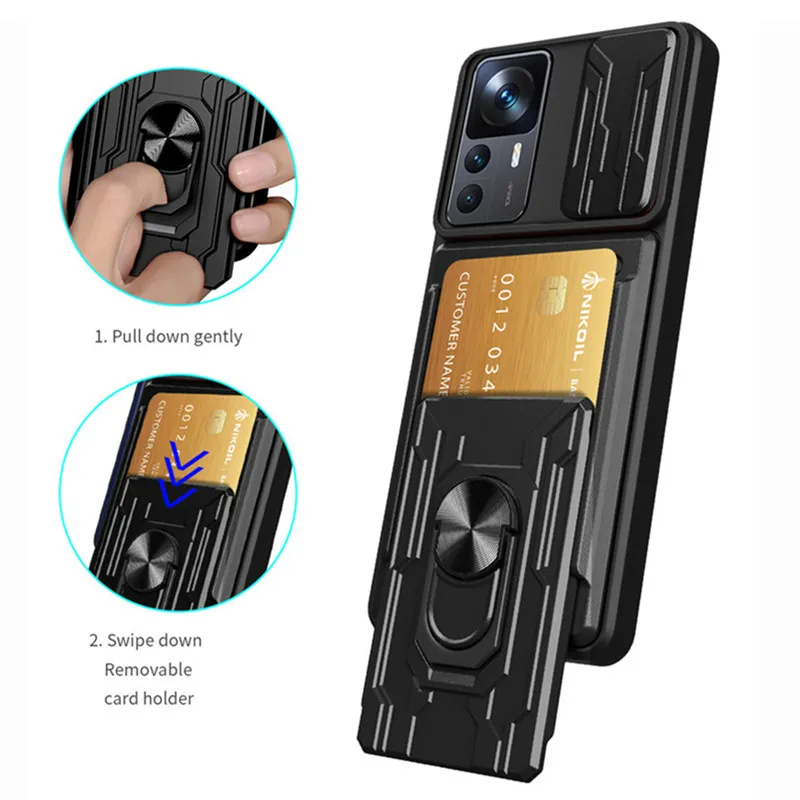 For Xiaomi 12T Pro Case Card Slot Bracket Stand Holder Armor Back Cover for Xiomi Xiaomy Mi12T Mi 12 T Xiaomi12T Pro Phone Cases