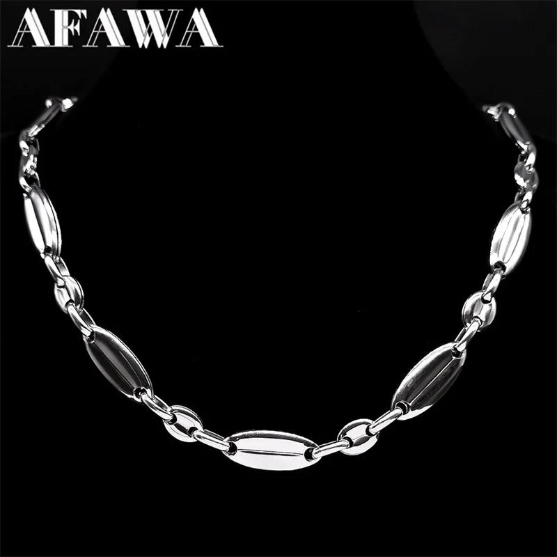 Stainless Steel Big Coffee Beans Seeds Link Chain Necklace Silver Color Hip Hop Long Necklaces for Man Women Jewelry colar