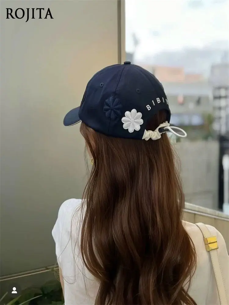 Letter B Embroidered Baseball Cap Adjustable Casual Sun Hat for Women Embroidered Flower Shade Baseball Cap