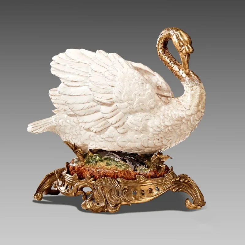 urnishing, living room ornaments, purely handmade ceramic animals, rich home decoration, white swan study desktop 1312