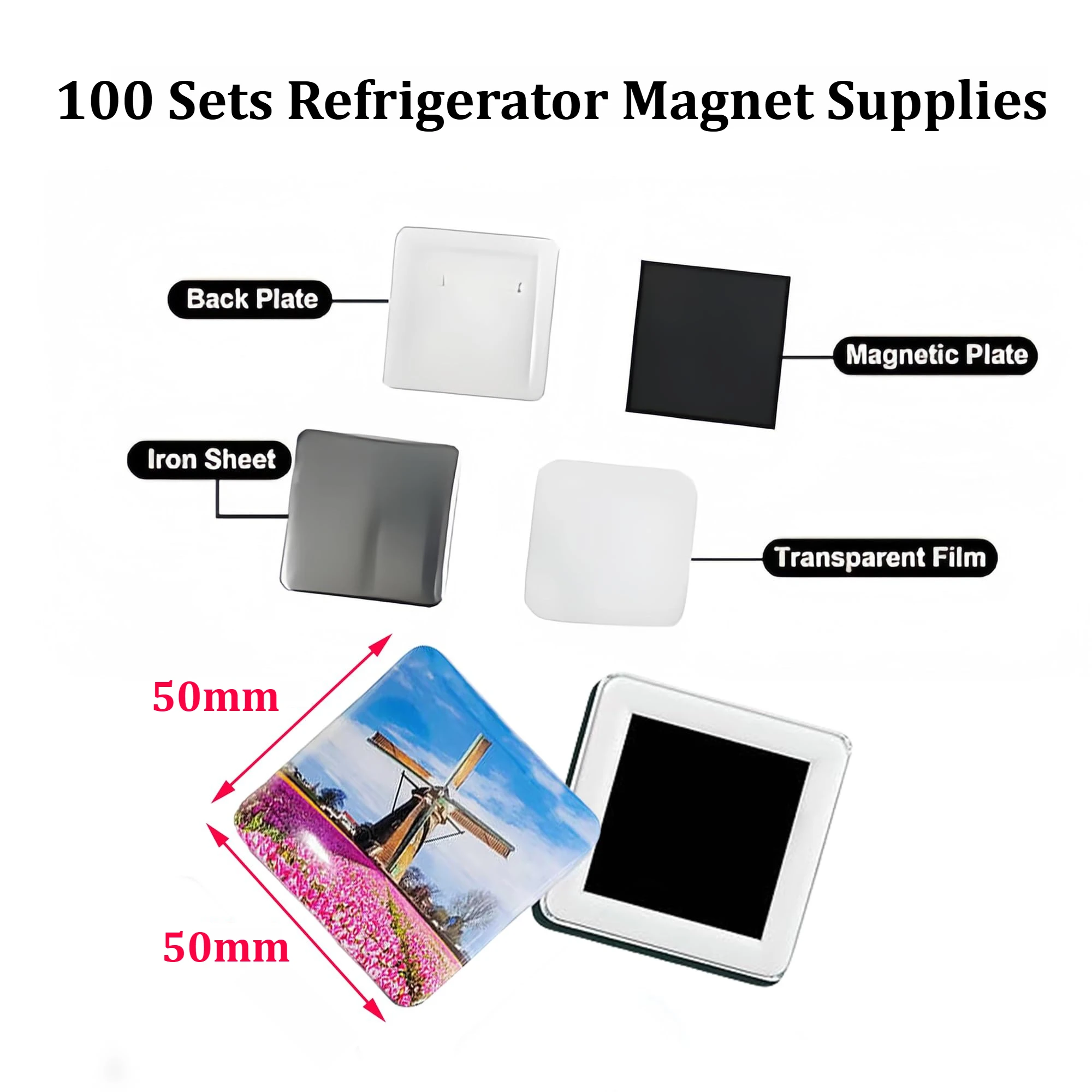 100 Sets 50X50/80x53/90x65mm Magnetic Supplies Rectangle/Consumables for Fridge Magnets Crafts Small Business Teachers Projects