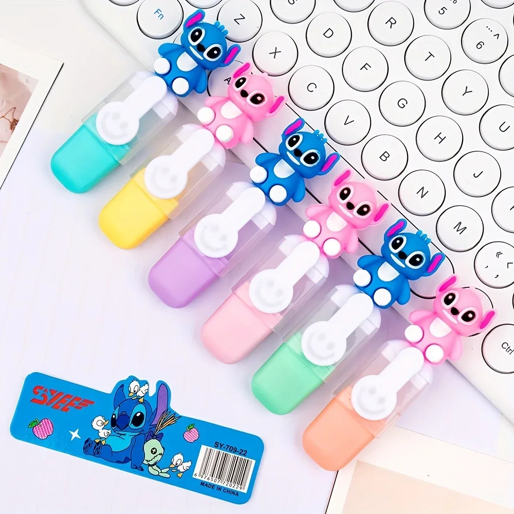 6pcs/set Disney Stitch Highlighter, Cartoon Colored Marker, Student Note Taking Pen, Graffiti Marker, Office Supplies