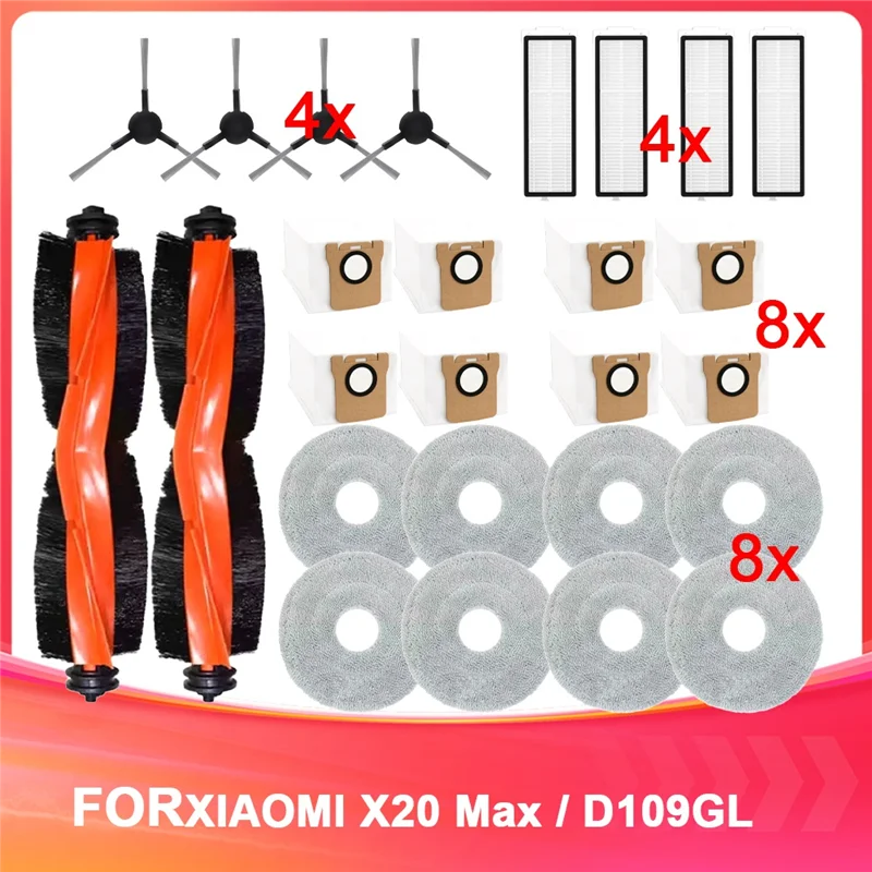 

N98R Совместимость для Xiaomi X20 Max/D109GL Сменная основная боковая щетка HEPA-фильтр, подушечки для швабры, мешки для пыли, запасные части, аксессуары