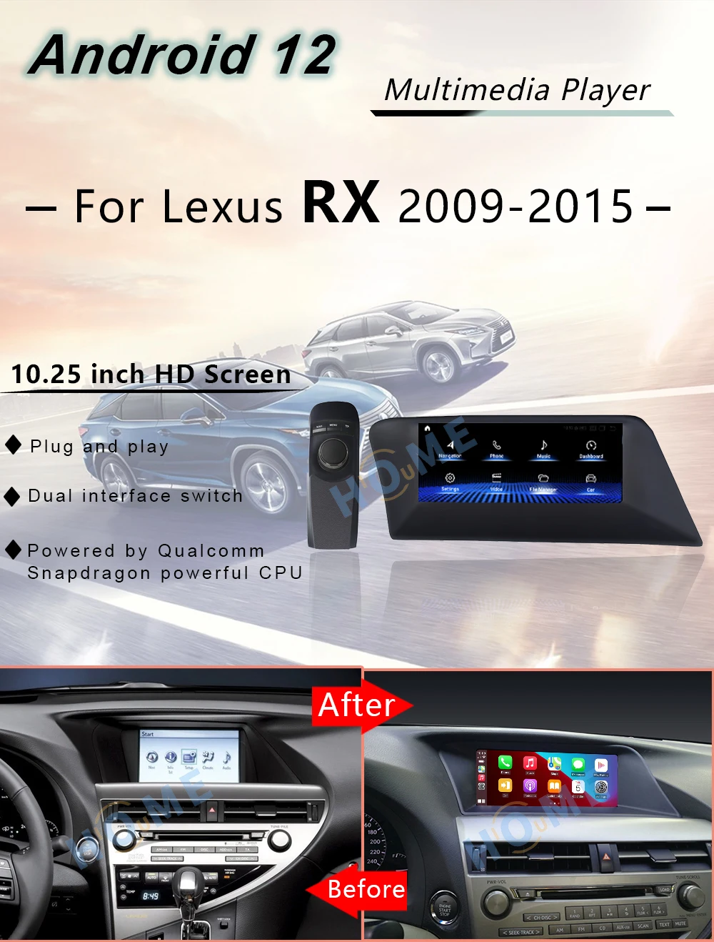 Factory Price For Lexus RX RX270 RX350 RX450H 10.25” Car Radio Multimedia Video Player CarPlay Autoradio GPS Navigation 09-2015