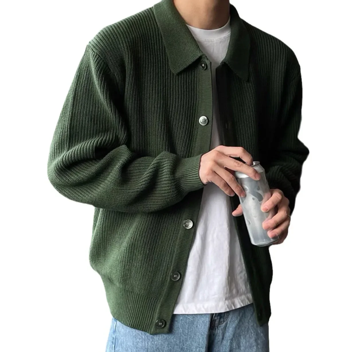 Sweater Jacket Men's Autumn and Winter Thickened Solid Color Loose Handsome Lazy Style Knitted Cardigan Casual Neutral Style