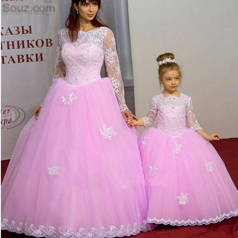 Vestidos esponjosos para niña de flores, Apliques de encaje con lazo, bonito vestido personalizado de princesa para fiesta de boda y comunión, regalos para niños