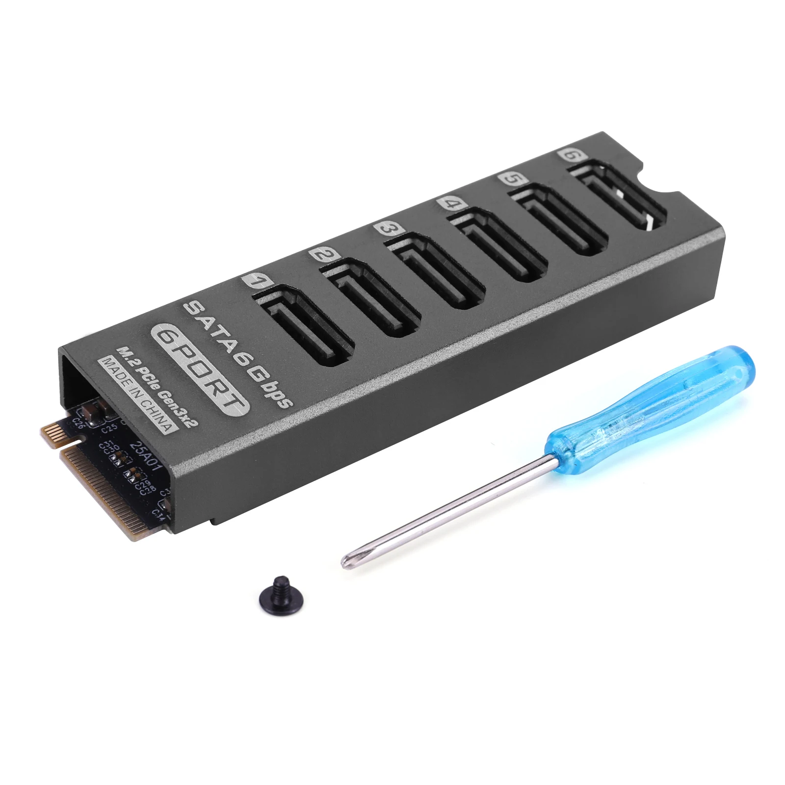 PCIe 3.0 to 6-Port SATA 6Gbps NAS Expansion Card ASM1166 Chip HDD SSD Support PM Aluminum Alloy Storage Adapter Board