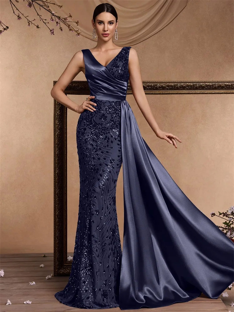 

BLUEPLUM Элегантные вечерние платья с v-образным вырезом и блестками, женские вечерние платья без рукавов с русалкой, роскошные вечерние платья-стримеры, коктейльные платья