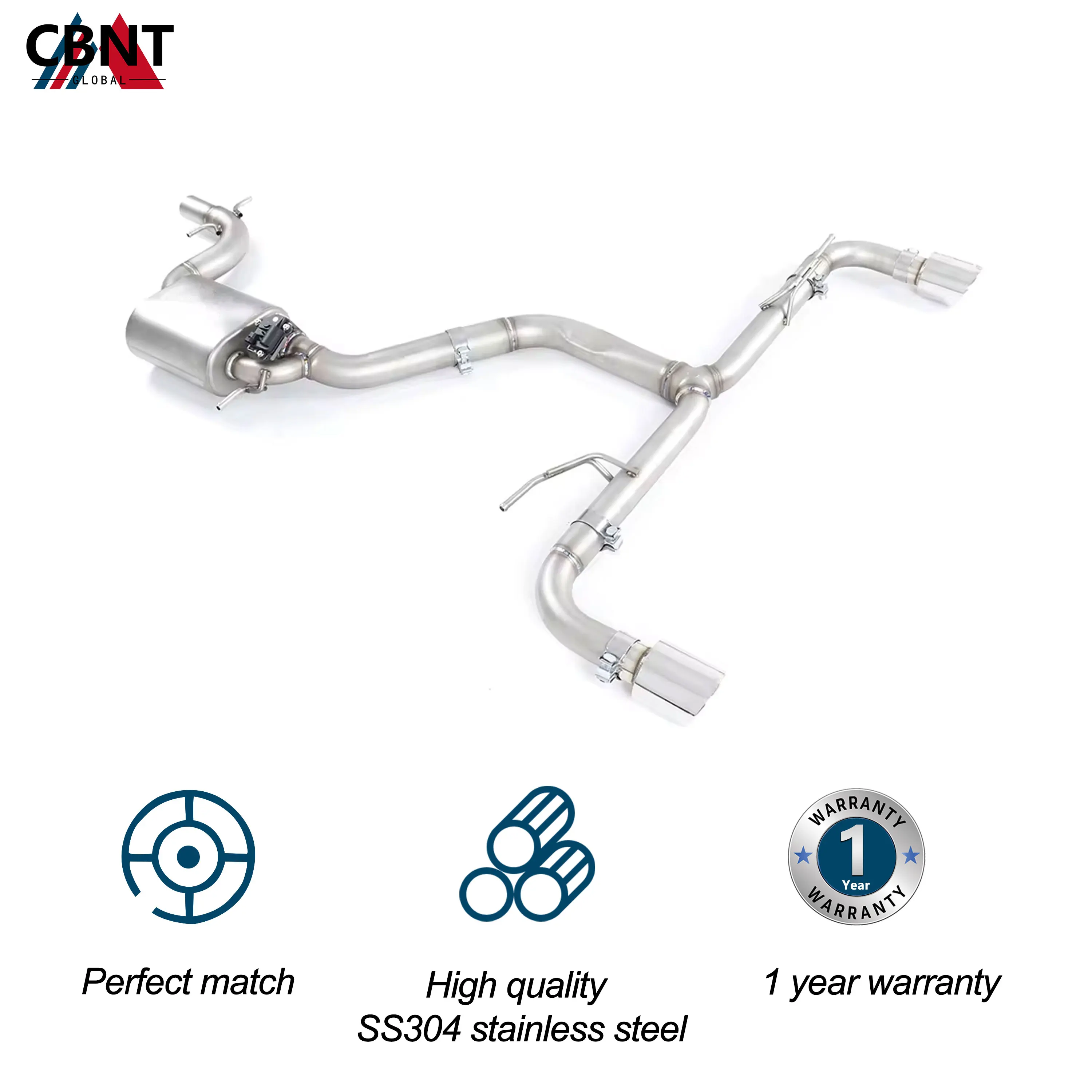 CBNT Valved Exhaust Catback for VW Golf GTI MK6 MK5 2.0T High Quality 304 Stainless Steel Exhaust Pipe System with Valve Muffler