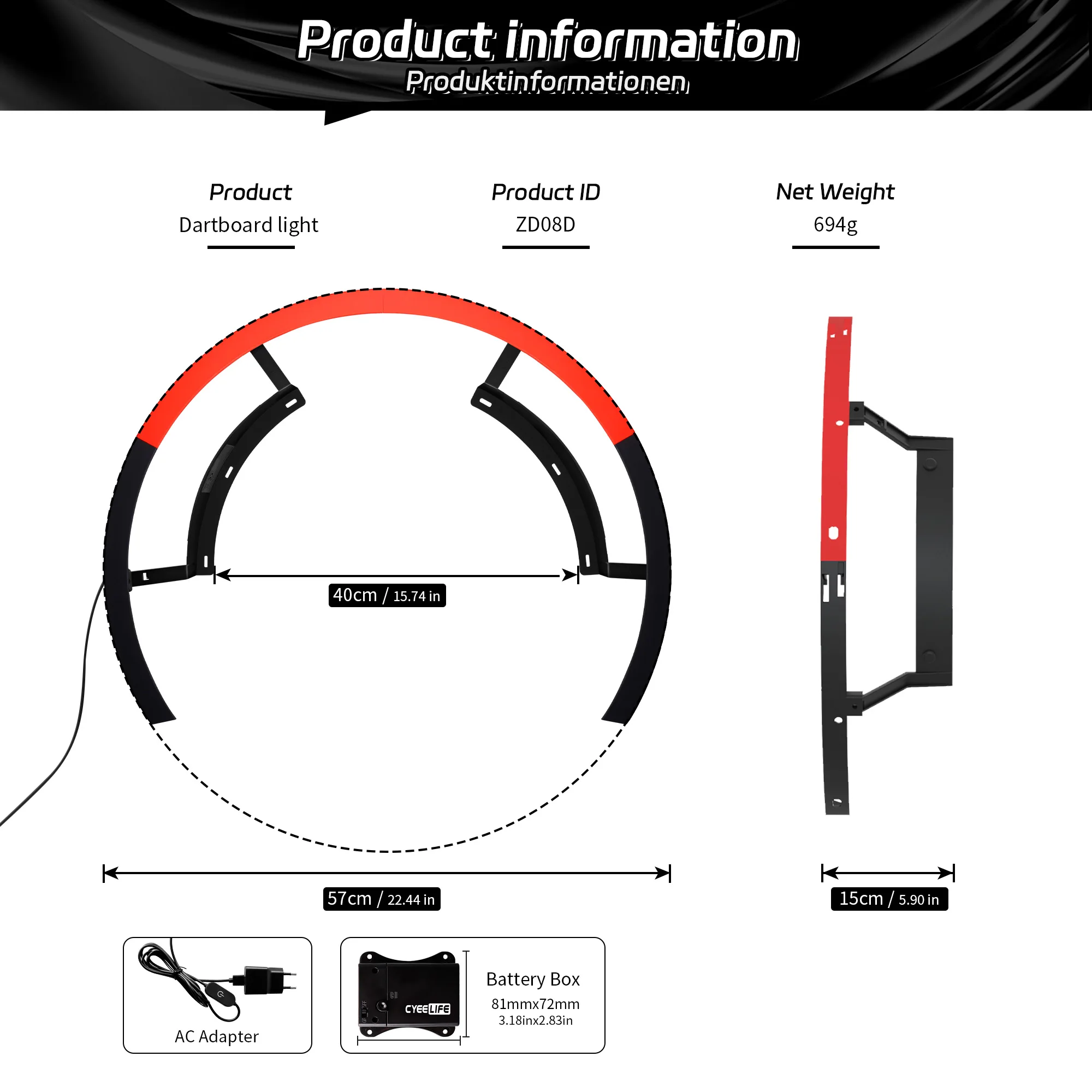 Cyeelife LED Dart Target Light 240 °, suitable for various dart target discs