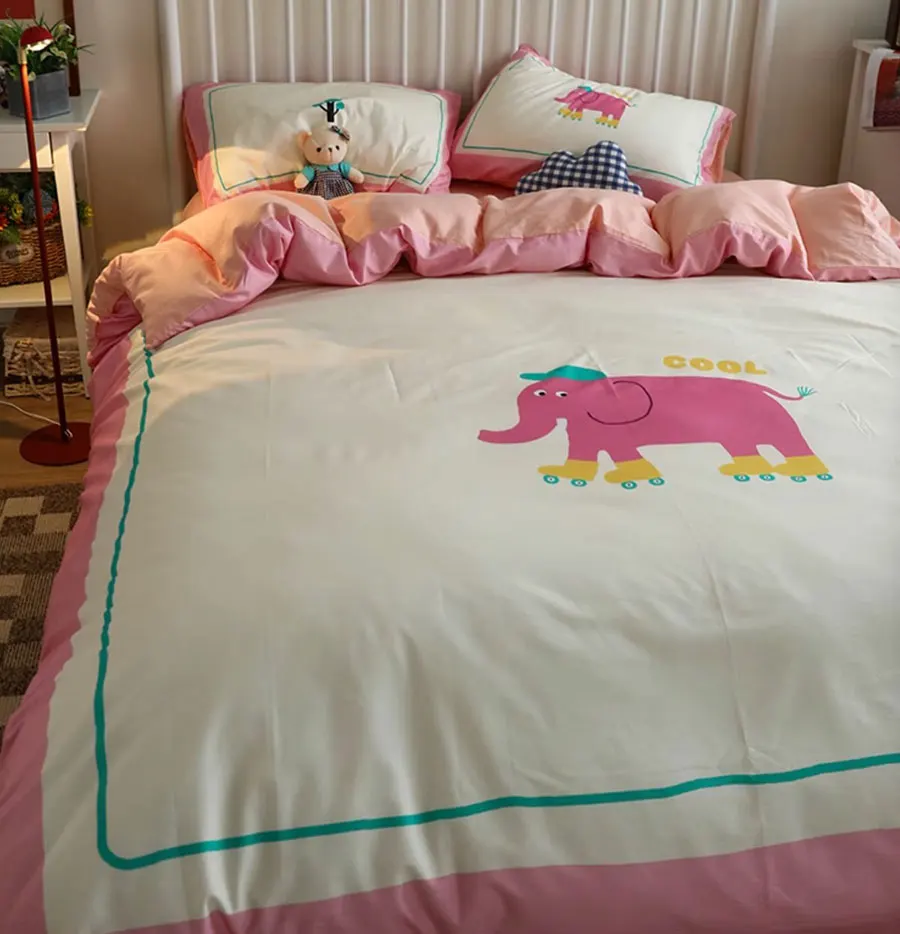 

Cute pink elephant beding set 1.2 1.5 1.8 2.0,twin full queen king fashion cotton home textile bed sheet pillow case quilt cover