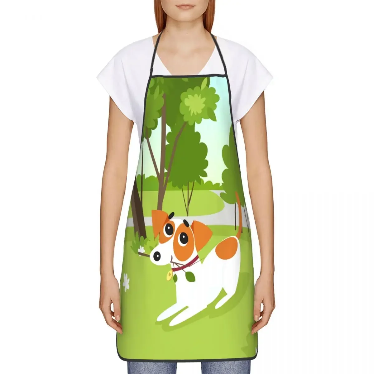 Custom Bib Happy Jack Russell Terrier Apron for Men Women Unisex Adult Chef Kitchen Cooking Cartoon Dog Tablier Cuisine Baking