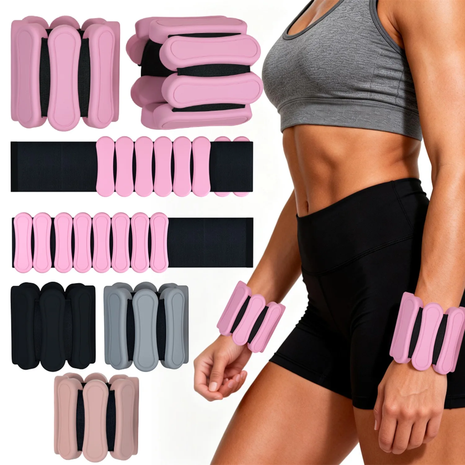 TINSOL Adjustable Silicone Wrist Ankle Weights 2 lbs Detachable Men Women Swimming Fitness Pilates Yoga Running Walking Outdoor