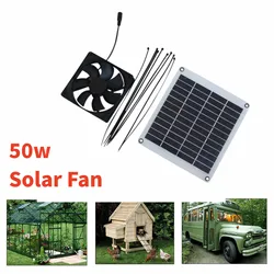 50W Solar Exhaust Fan 3m Cable Black Cooling Solar Powered Fan for RV Roofs and Poultry House Cooling