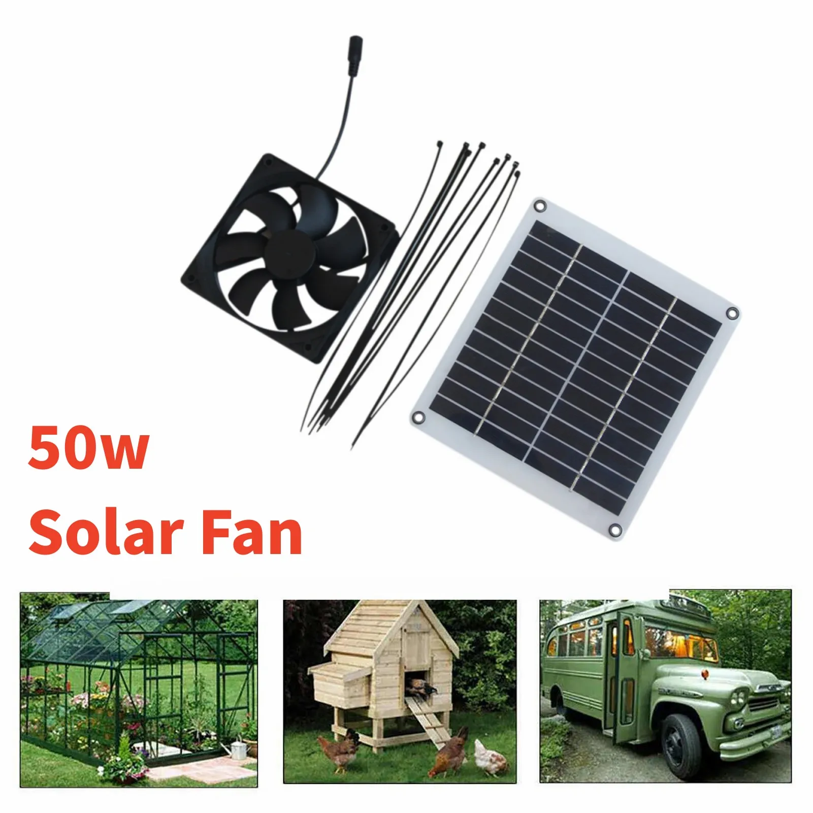 10W Solar Exhaust Fan 3m Cable Black Cooling Solar Powered Fan for RV Roofs and Poultry House Cooling