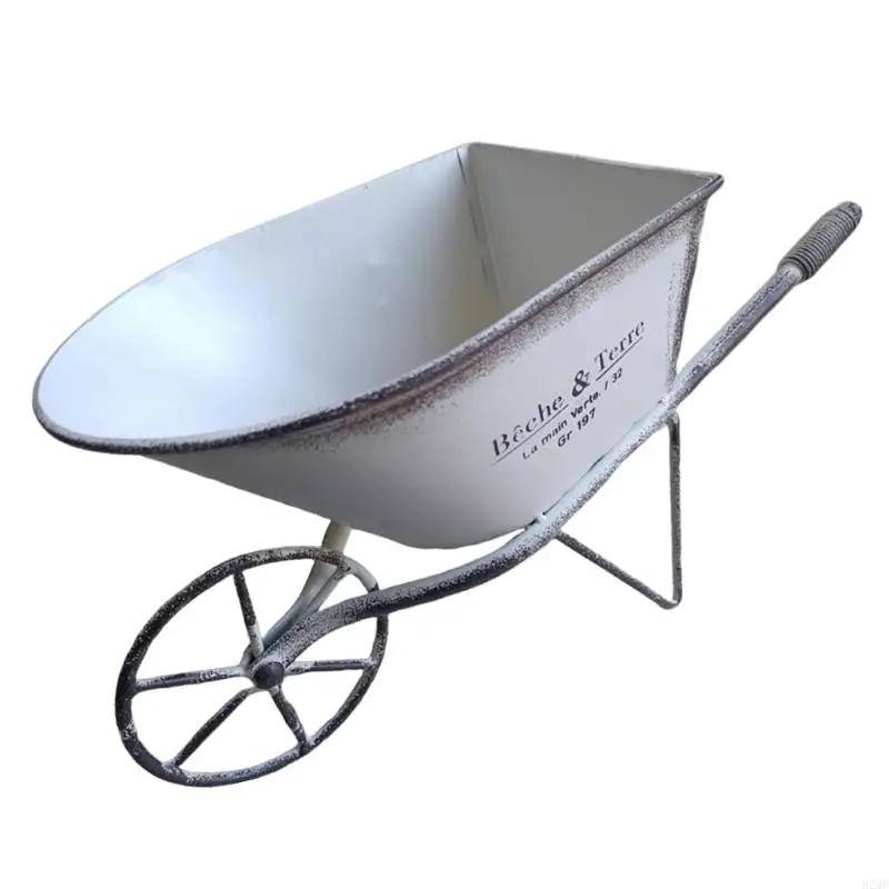 92MF Iron Art Wheelbarrow Decorative Small Planter Metal Wagon Plant Pots for Patios and Garden Indoor or Outdoor Decoration