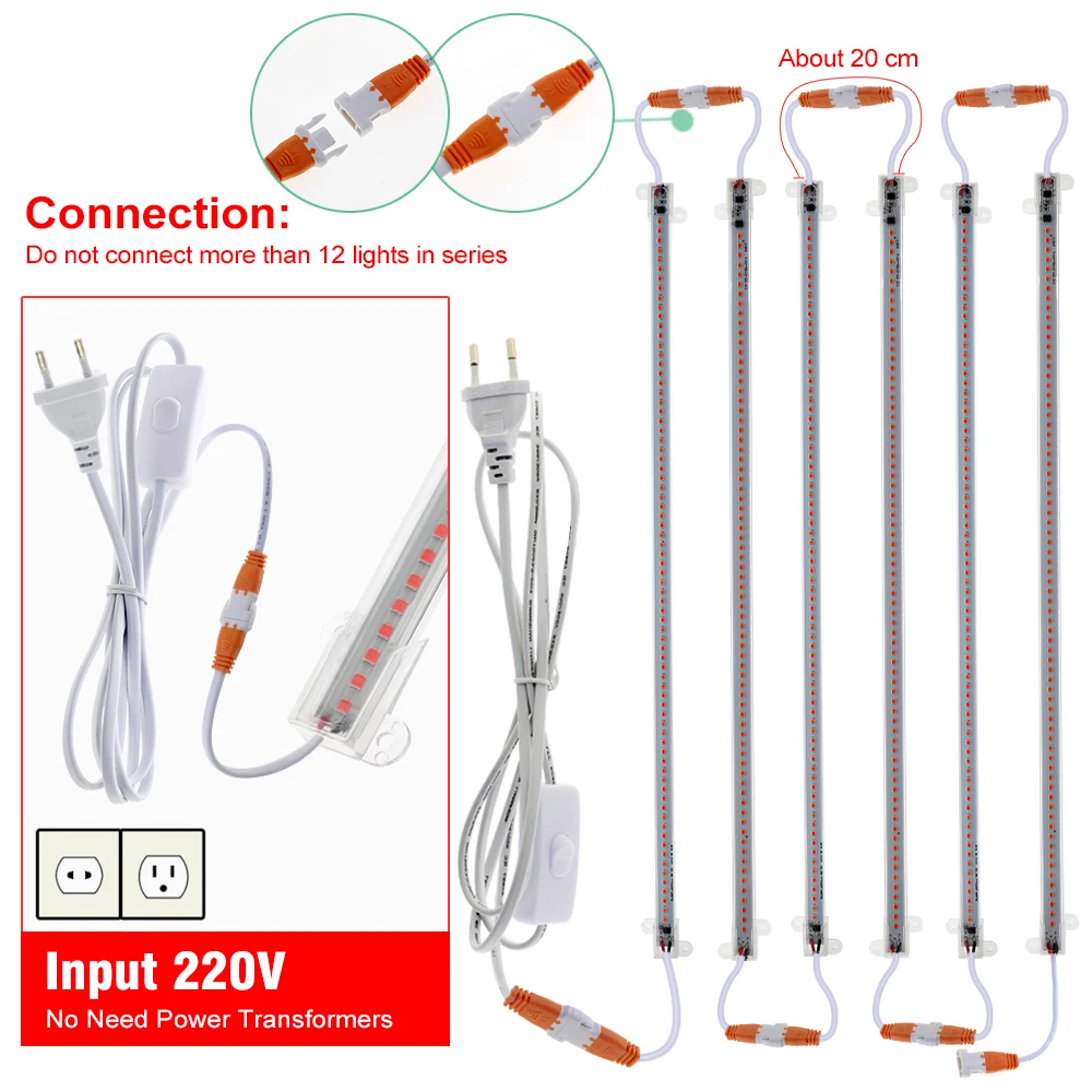 Grow Light 220V Full Spectrum LED Bar Light for Plants 50cm Phyto Lamp for Plant Veg Flowers Greenhouse Tent 4000K 380-780nm