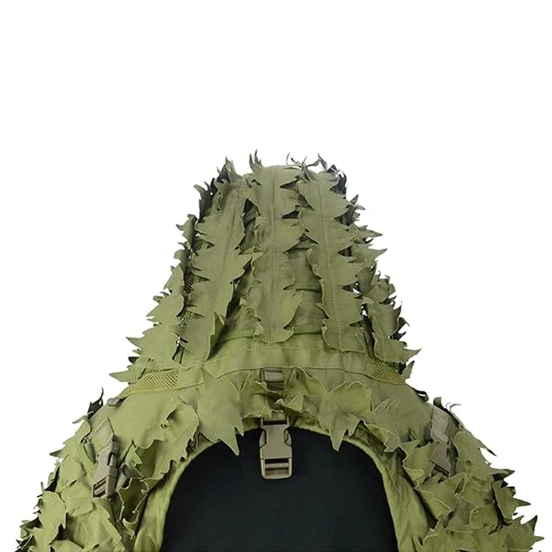 Taktischer Ghillie-Anzug, atmungsaktive Ghillie Viper Hood mit 3D-Blattstreifen, Scharfschützmantel für Wargame, Jagd, CS – Detail 13