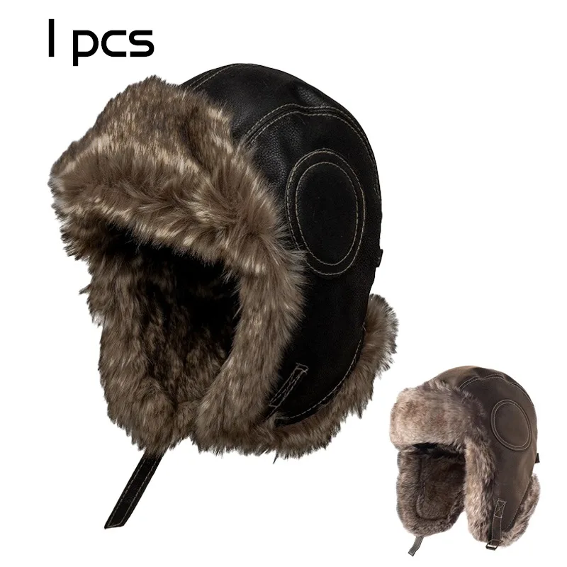 

Шапка Lei Feng, утолщенная теплая шапка для пилота, ветрозащитная велосипедная защита ушей, кожаная шапка с большой окружностью головы, мужская зимняя шапка