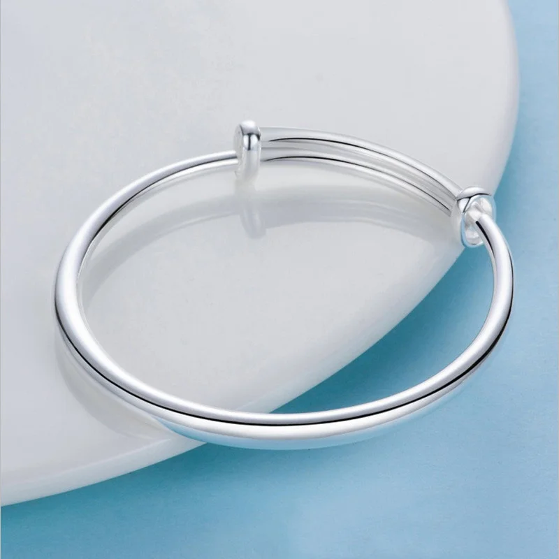 S999 Silver Ladies Bangles Smooth Winding Push Pull Bracelet Round Bar Fashion Simple Trend Silver Jewelry Gift For Girlfriend