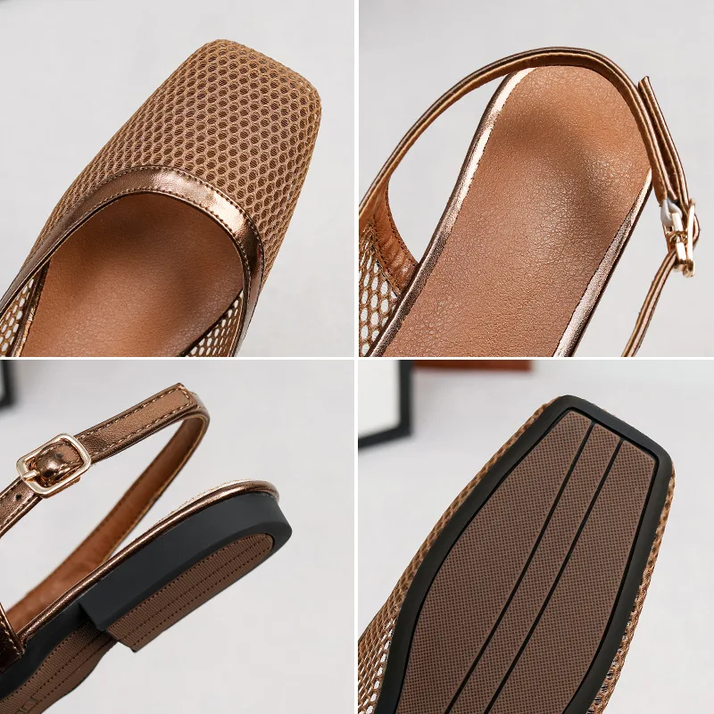 Mesh square head slippers bag head sandals outer wear summer women comfortable versatile light mouth empty single shoes view 2