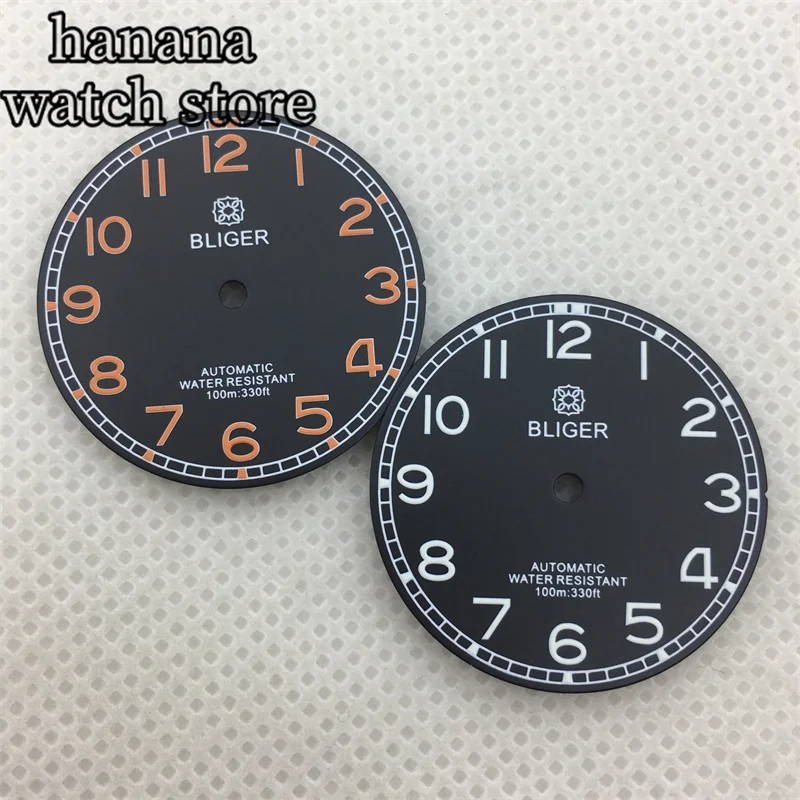 BLIGER 29mm Black green blue luminous dial with NH34 NH35 NH36 ETA 2836 2824 Miyota 8205/8215/821A Pearl DG2813/3804 movement