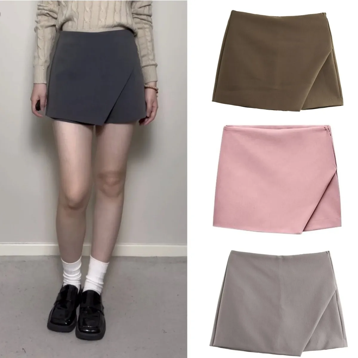 LIBIELIY Spring New Women's Simple Fashion Asymmetrical Design Commuter Everything With Mini Sexy Mid-rise Short Culottes