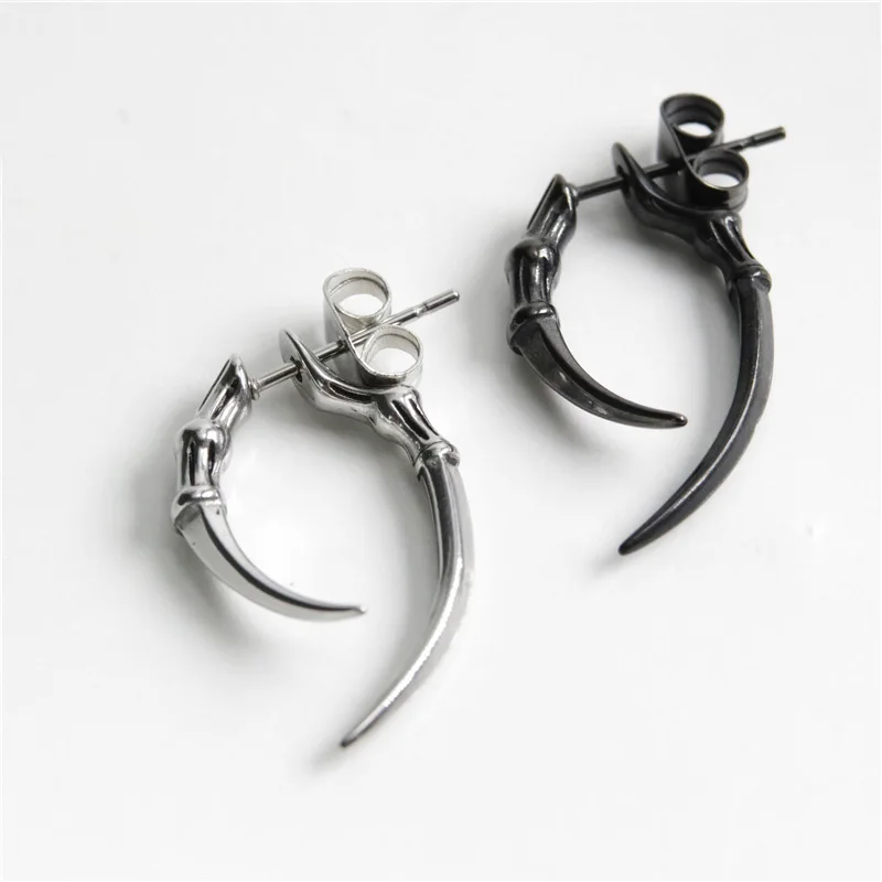 1pc Retro Stud Earrings for Women Men Animal Paw Horn Stainless Steel Ear Piercing Black Silver Color Gothic Punk Cool Jewelry