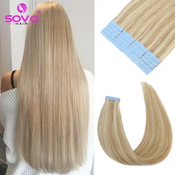 SOVO Highlight Tape In Extensions Human Hair 12-26 Inch Seamless Skin Weft Natural Blonde European Hair Tape On 20/40Pcs Pack