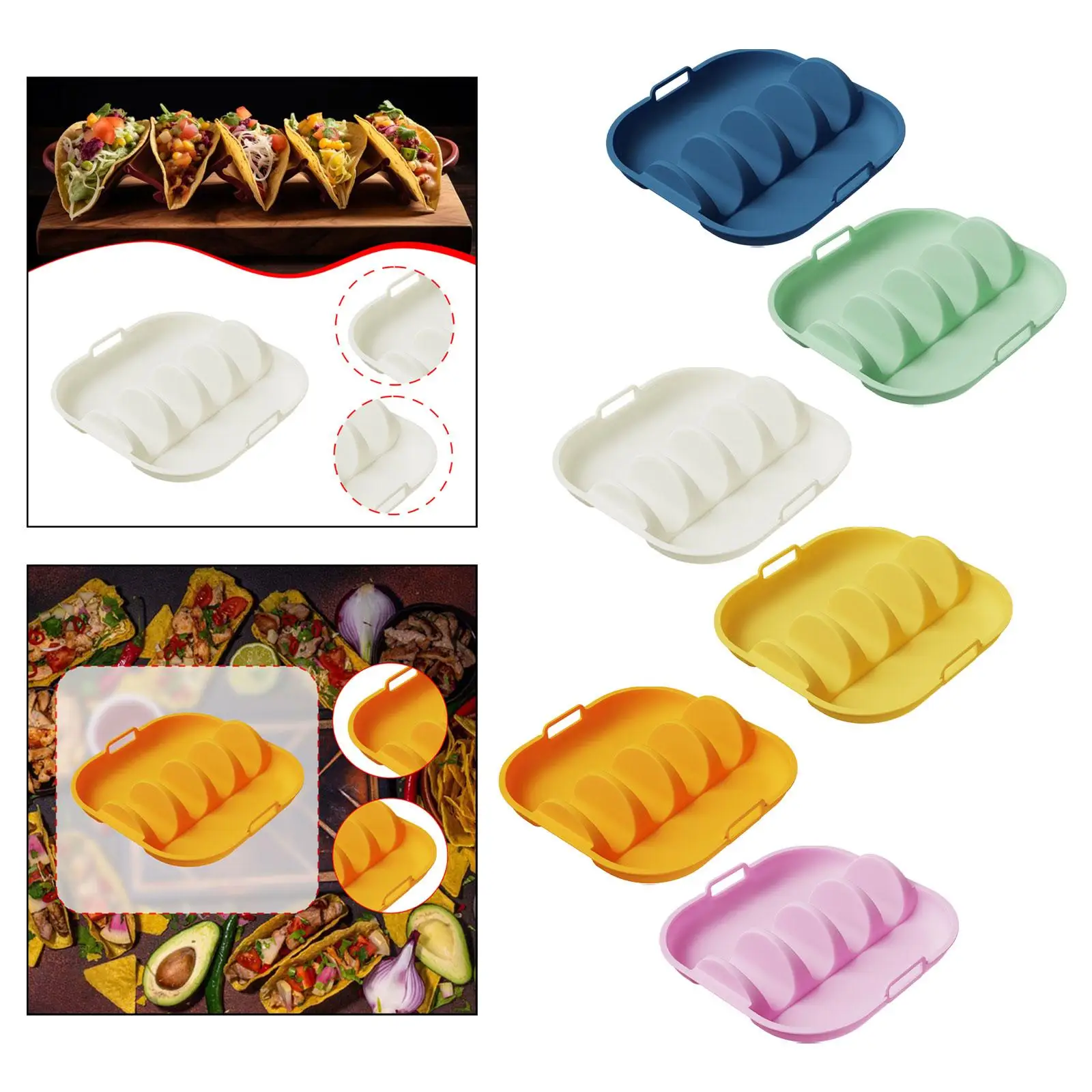 

Taco Holder Plate Taco Shell Holder Stand Non Slip with Handles with Dividers Serving Tray Dish for Picnic Restaurant Buffets
