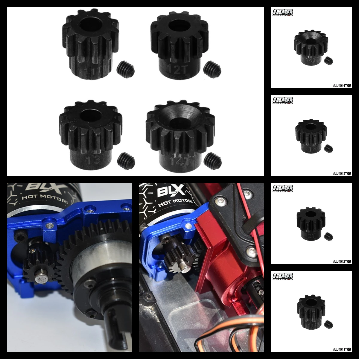 GPM Harden Steel 11T-14T Pinion Gear For LOSI 1/10 Lasernut Tenacity Ultra 4 DB Pro-LOS03027V2