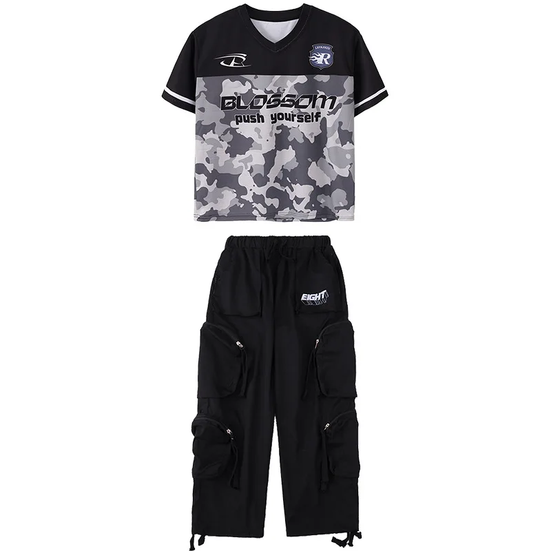 Boys Hip Hop Dance Clothes Sets Kids Camo Tops Cargo Pants Jazz Practice Clothing Summer Short Sleeves Street Dance Outfit Rave