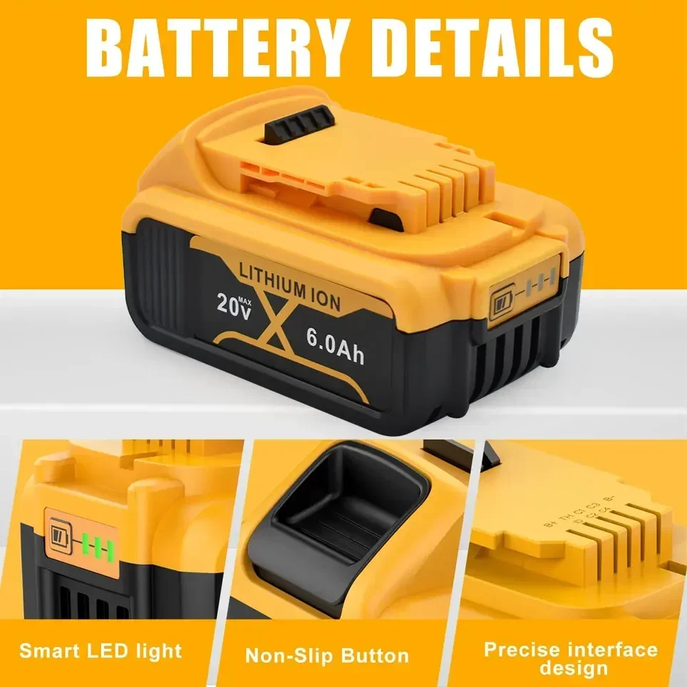 For Dewalt 20V Battery 6.0Ah Replacement Battery For Dewalt DCB200 Rechargeable DCB206 DCB207 DCB204 Power Tool Battery