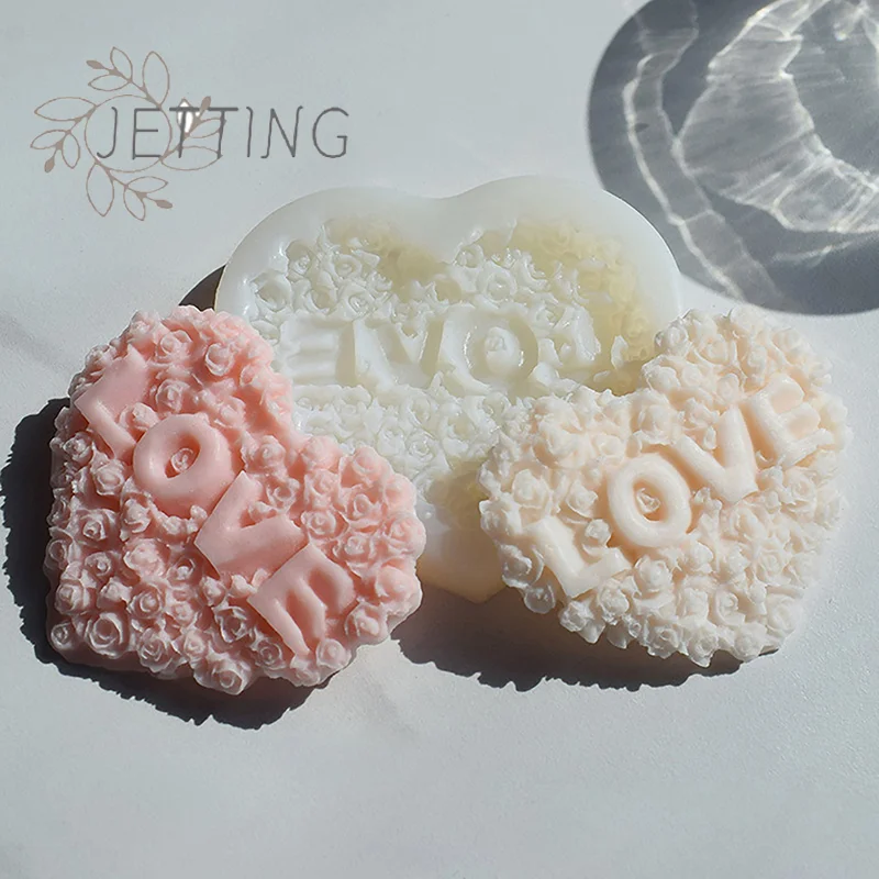 

Hot 1Pc Rose Heart Shape Silicone Mold Love Flower Candle Plaster Making Tool Chocolate Ice Mould Decor Valentine's Day Gift