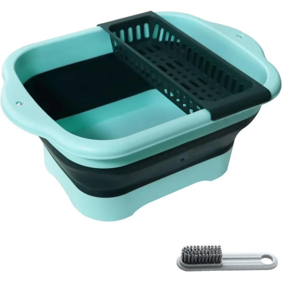 

2.77 Gallon 10.5L Collapsible Dish Basin with Drain Plug Green Camping Dish Basin for RV SpaceSaving Foldable Wash Tub BPAFree